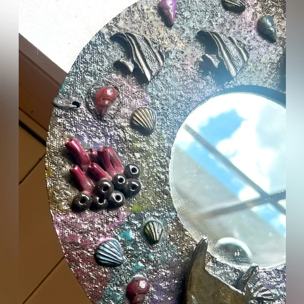 Studio Pottery One of a Kind “Under the Sea” by Float Pottery Mirror Round 10”